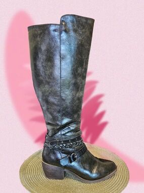 r2 Bandi Tall Festival Riding Boots Distressed Black Finish Size 7.5